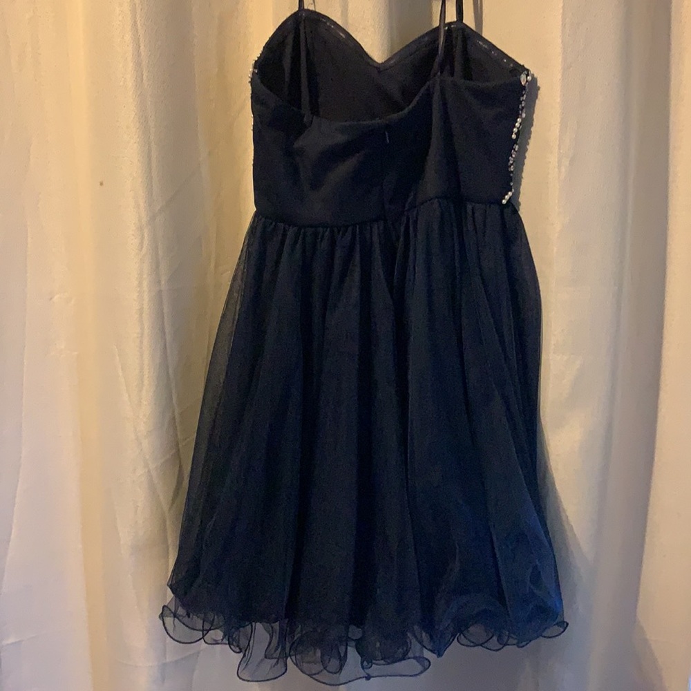 Navy Blue Rhinestone Strapless Mini Dress - Picture 2 of 2